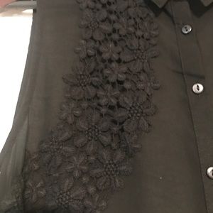 Sheer Sleeveless Button Down with Appliqué